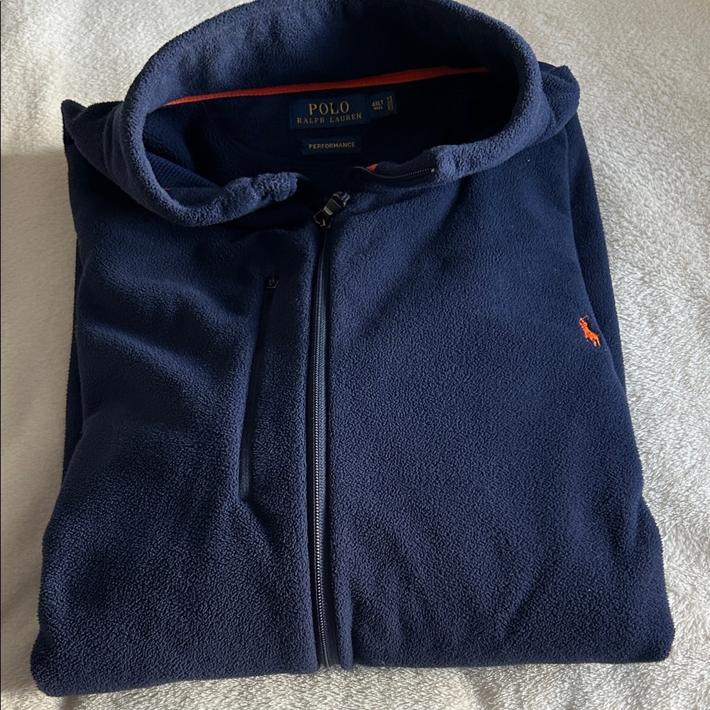 Jacket Polo Ralph Lauren Performance Fleece in Dark Blue and Bright Orange